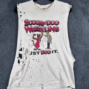 Vintage 90s Scooby-Doo Wrestling Just Doo It Thrashed Muscle Tee Shirt Men's L